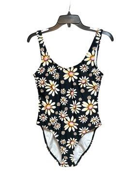 Black Daisy Print One-Piece Swimsuit M